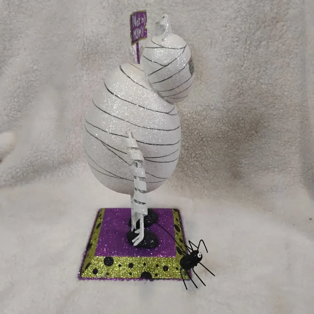 Pier 1 Imports HTF Glitter Mummy Figurine I Want My Mummy Sign Spider Halloween